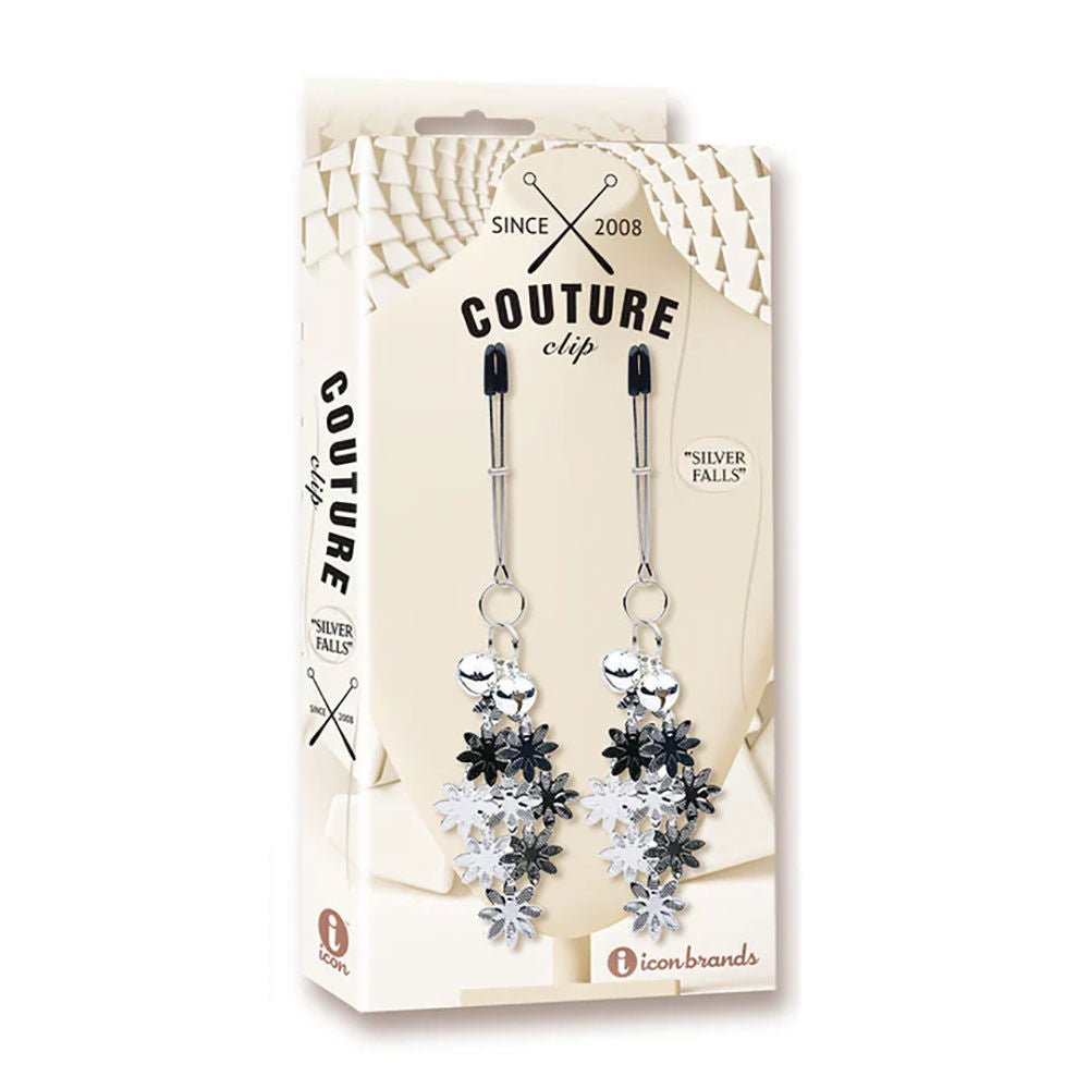 Couture clip - silver falls - nipple clamps -  box side view | Flirtybay.com.au